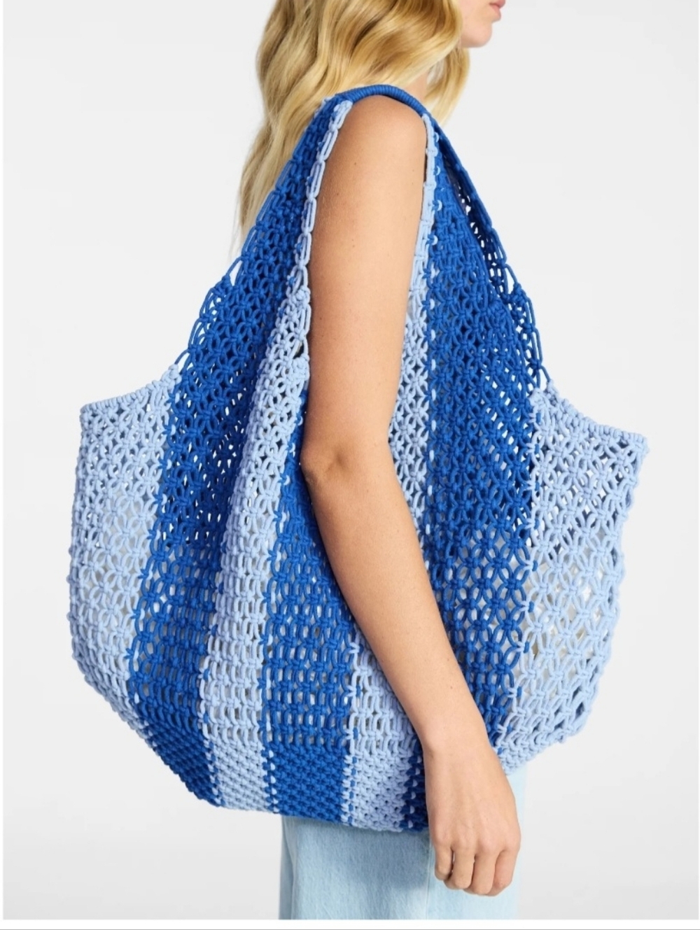 No Boundaries Oversized Crochet Tote Bag NWT Carribean Blue Stripe FESTIVAL BOHO